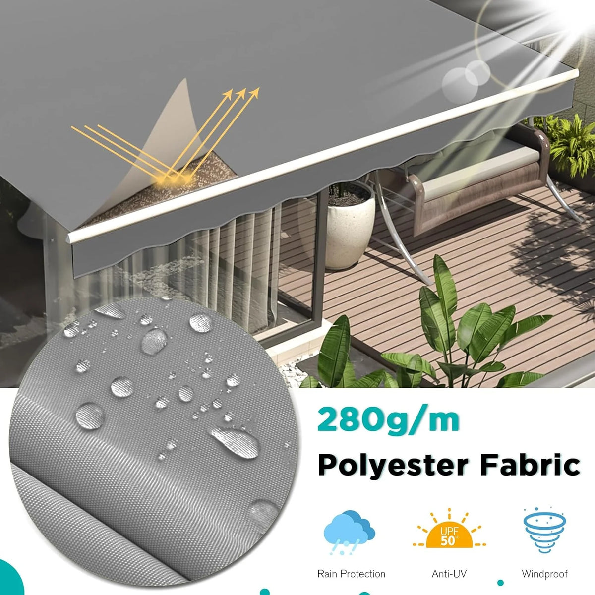 AECOJOY 12'x10' Manual Retractable Awning Sun Shade, Patio Awning Canopy - Product image 4