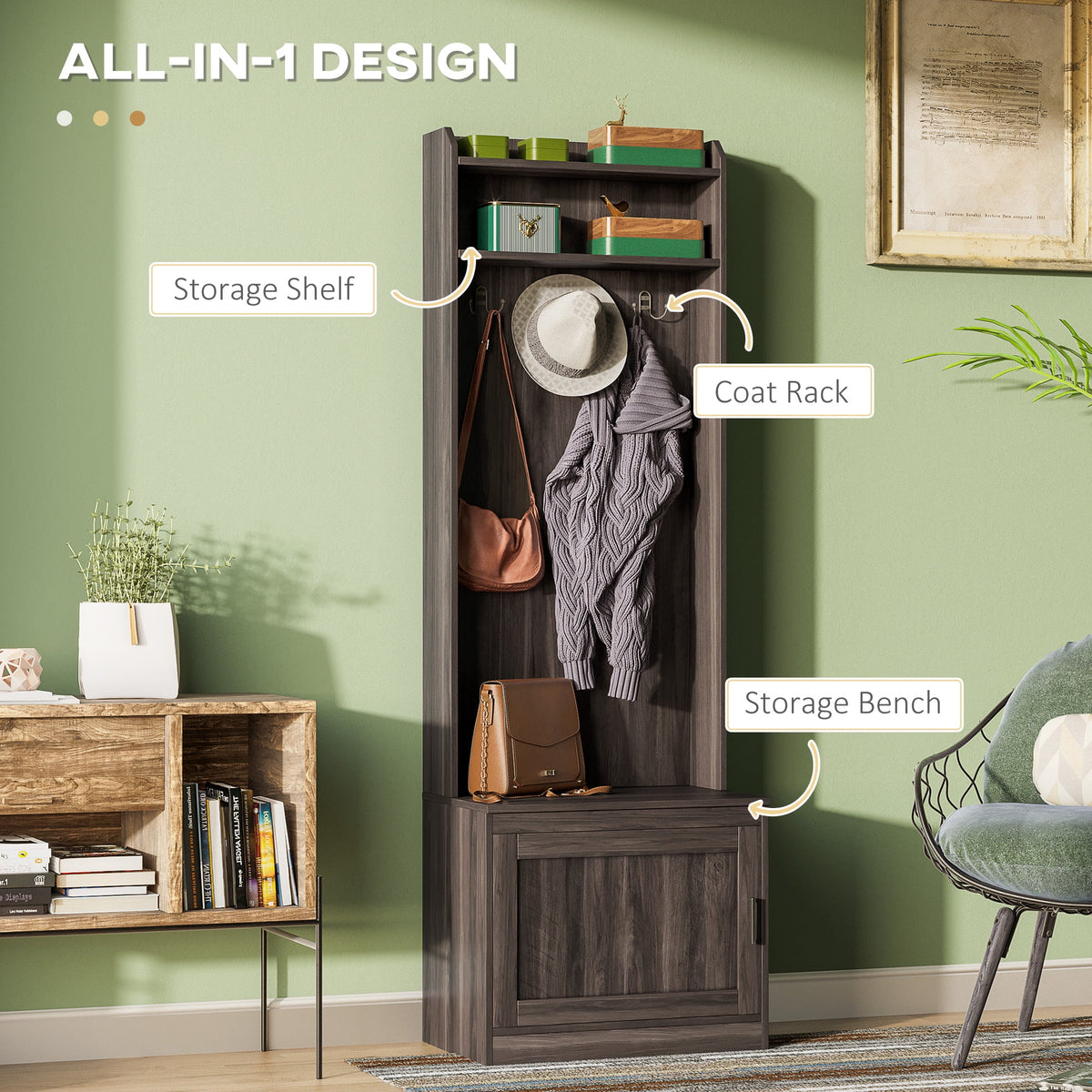 HOMCOM Rustic Hall Tree with Shoe Storage Bench, Entryway Bench with Coat Rack - Product image 12