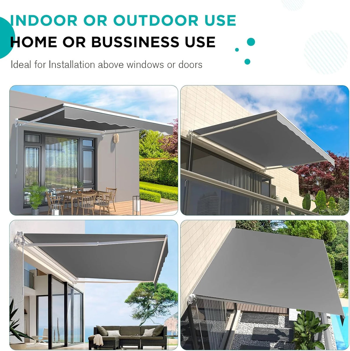AECOJOY 12'x10' Manual Retractable Awning Sun Shade, Patio Awning Canopy - Product image 5