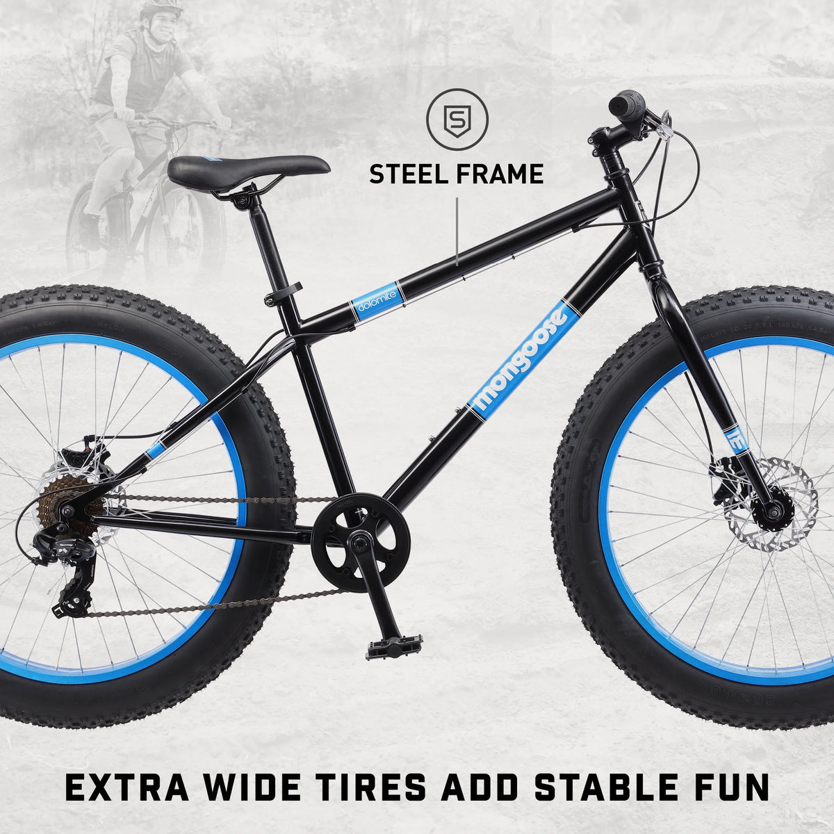 26" Mongoose Dolomite Mens Fat Tire Bike, 7 Speeds, Adults Age 13+, Black - Product image 7