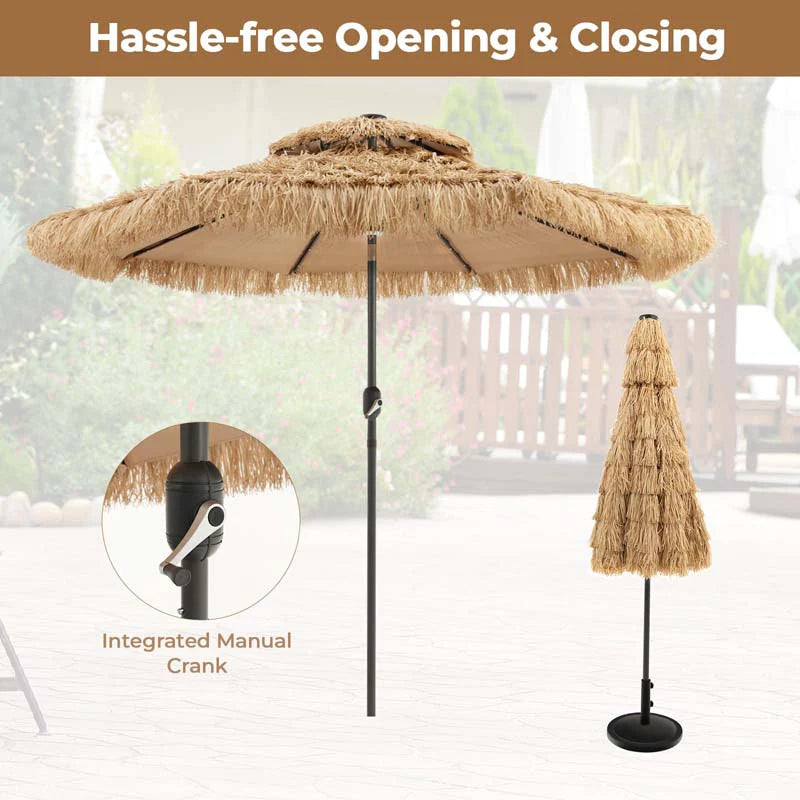 9FT Thatched Tiki Patio Umbrella with 33 Solar LED Lights, Hawaiian Style 2-Tier Hula Beach Umbrella with - Product image 8