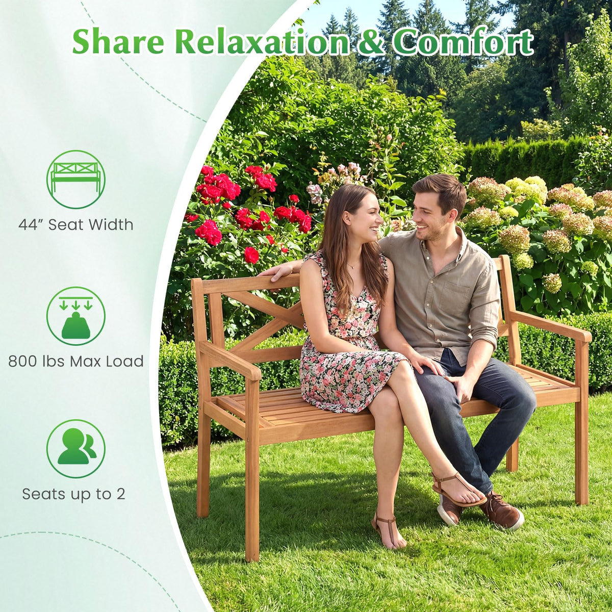 Tangkula Acacia Wood Outdoor Loveseat Bench 2-Person Patio Garden Bench - Product image 9