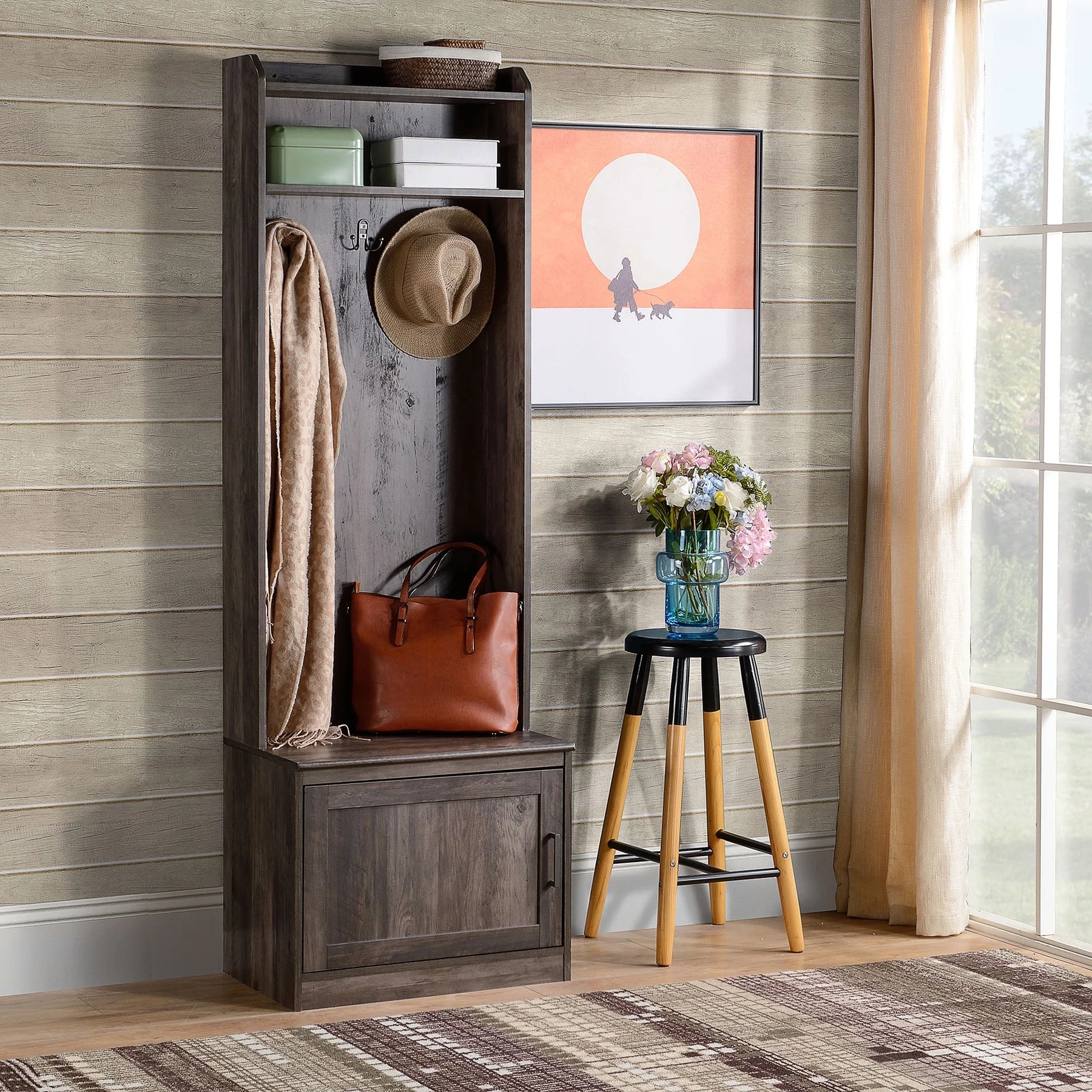 HOMCOM Rustic Hall Tree with Shoe Storage Bench, Entryway Bench with Coat Rack - Product image 10
