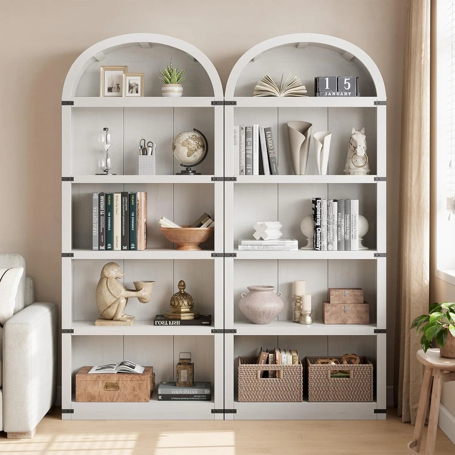 Bookcase 5 Shelf Arched Bookshelf 71.65in Tall Bookcase Farmhouse Display Storage Rack Wooden Bookshelves - Product image 8