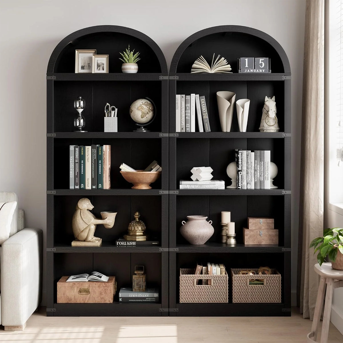Bookcase 5 Shelf Arched Bookshelf 71.65in Tall Bookcase Farmhouse Display Storage Rack Wooden Bookshelves - Product image 19