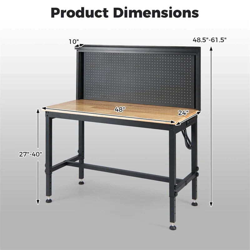 48" Heavy-Duty Workbench with AC/USB Outlets & Pegboard, 2000 LBS Max Load - Product image 2