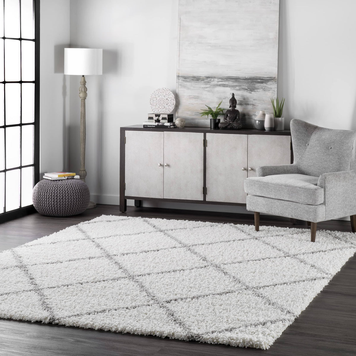 nuLOOM Shanna Shaggy White Area Rug, 6' 7' x 9' - Product image 1