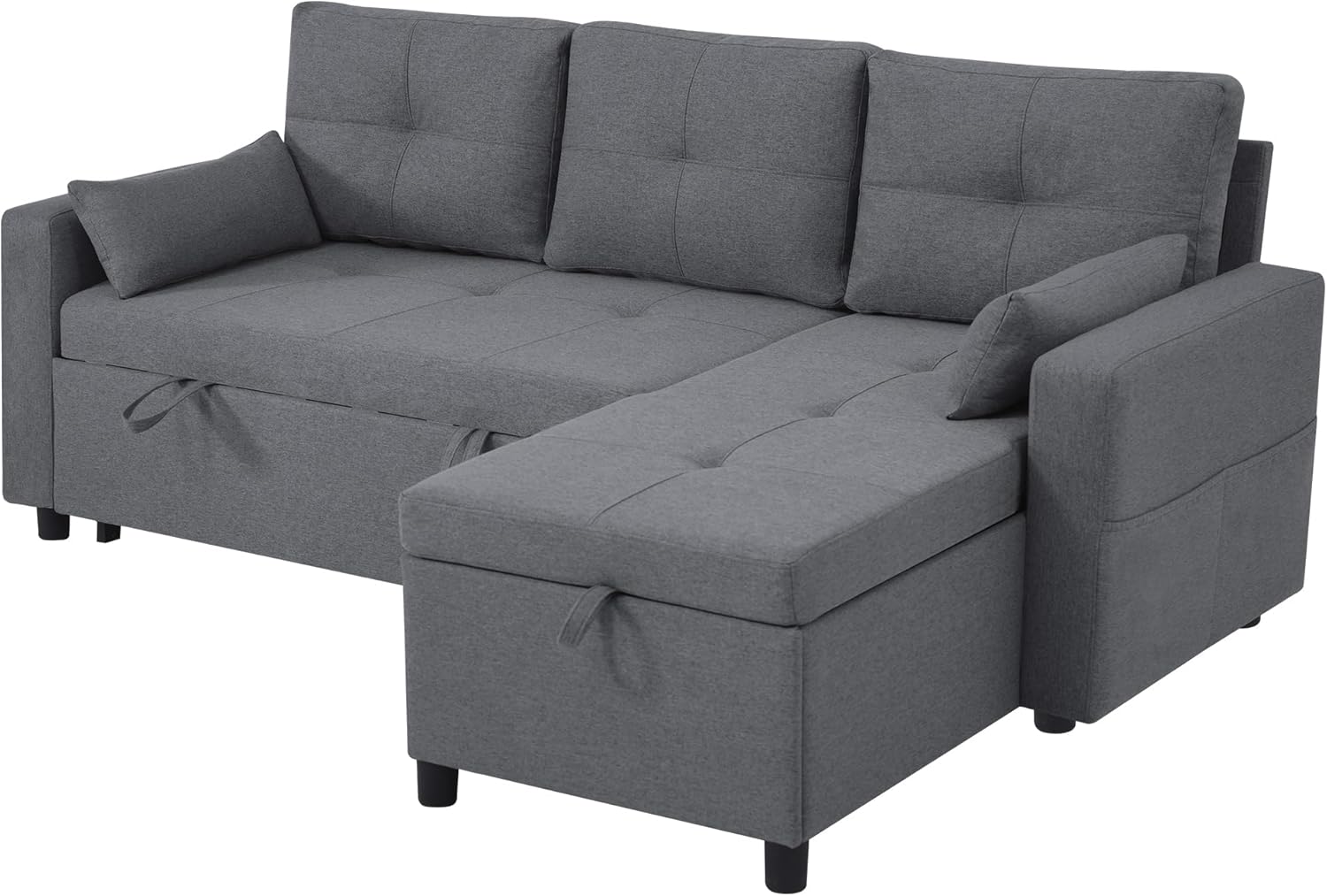 Zubaliya L-Shaped Convertible Sofa, 2-Seater Convertible Sofa Bed, Gray, 3-Seater Pull-Out Sofa Bed with Sleeping Function, Equipped with Storage Space