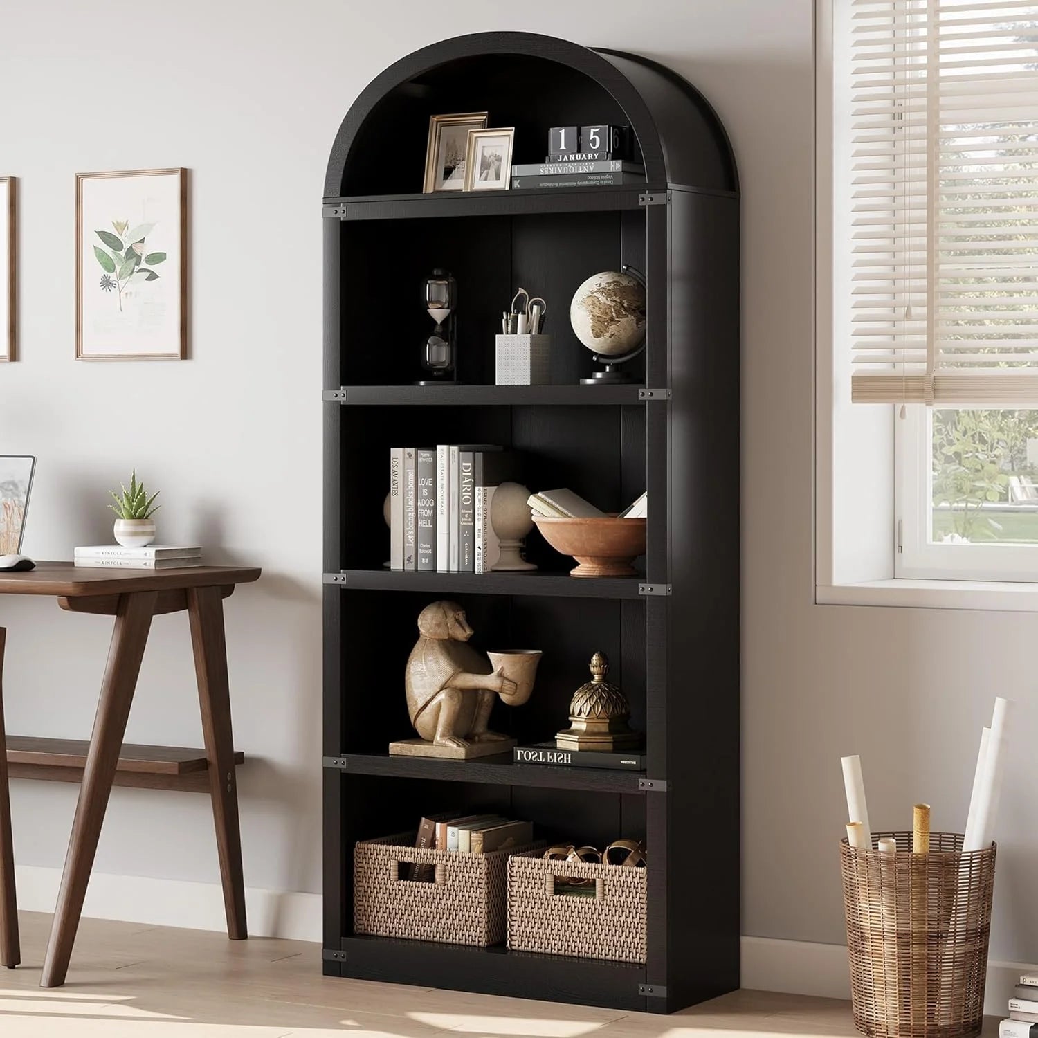 Bookcase 5 Shelf Arched Bookshelf 71.65in Tall Bookcase Farmhouse Display Storage Rack Wooden Bookshelves - Product image 18