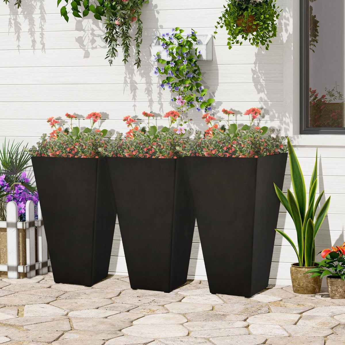 Outsunny 28" Tall Plastic Flower Pot, Set of 3, Large Outdoor & Indoor Plastic Garden Planters - Product image 1