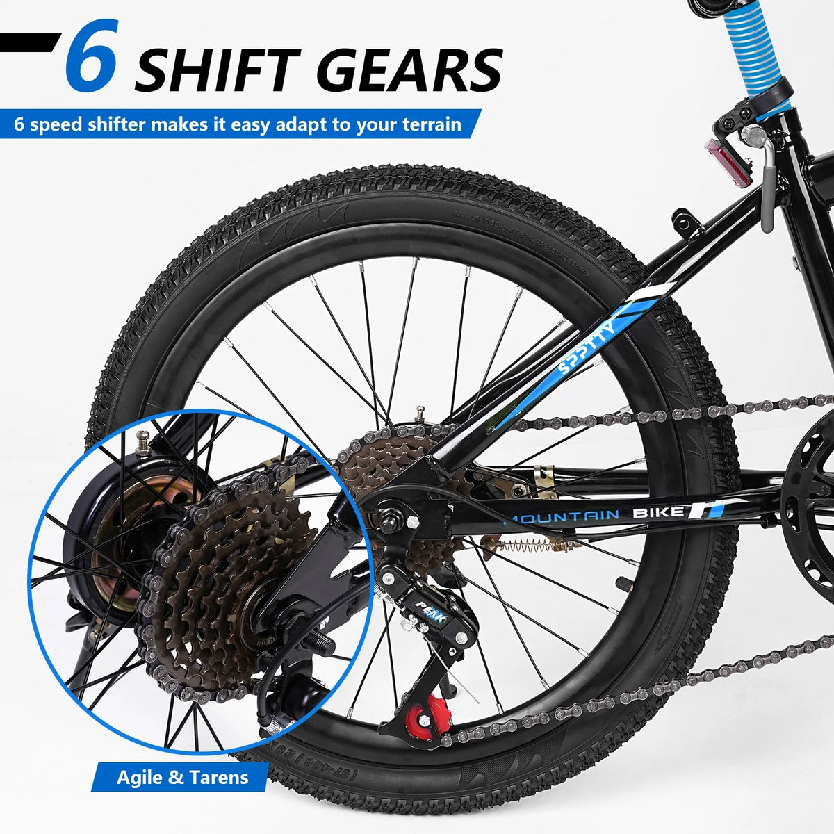 SPPTTY 20 - 24 in Bike, 6 - Speed Mountain Bike for Men Women Boys Girls, Comfort Saddle, Blue - Product image 2