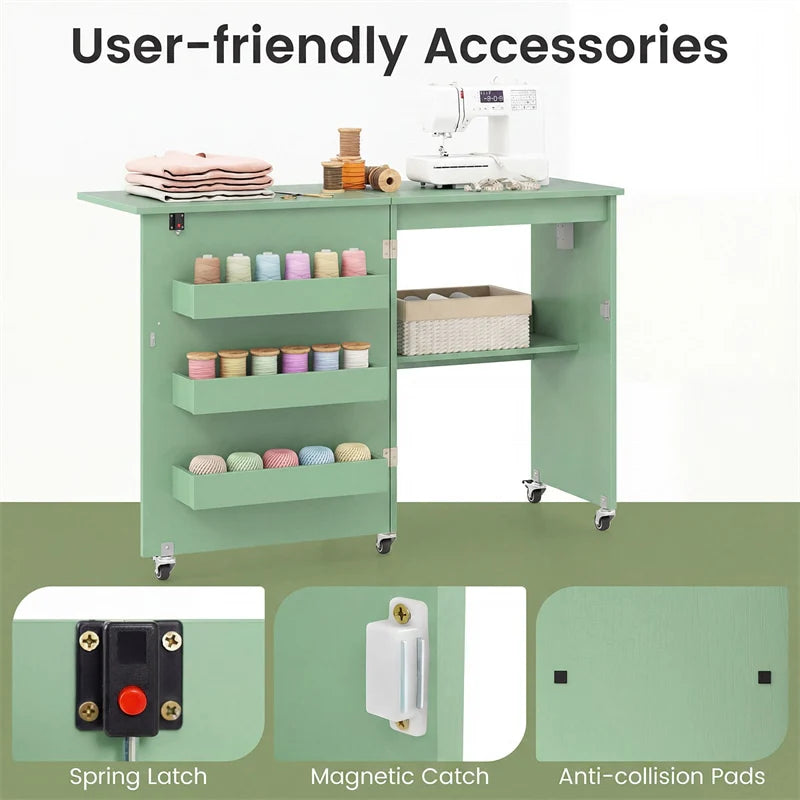 Folding Sewing Table with Charging Station, Rolling Craft Table w/ 3 Storage Trays & Shelf - Product image 51