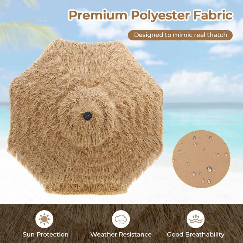 9FT Thatched Tiki Patio Umbrella with 33 Solar LED Lights, Hawaiian Style 2-Tier Hula Beach Umbrella with - Product image 4