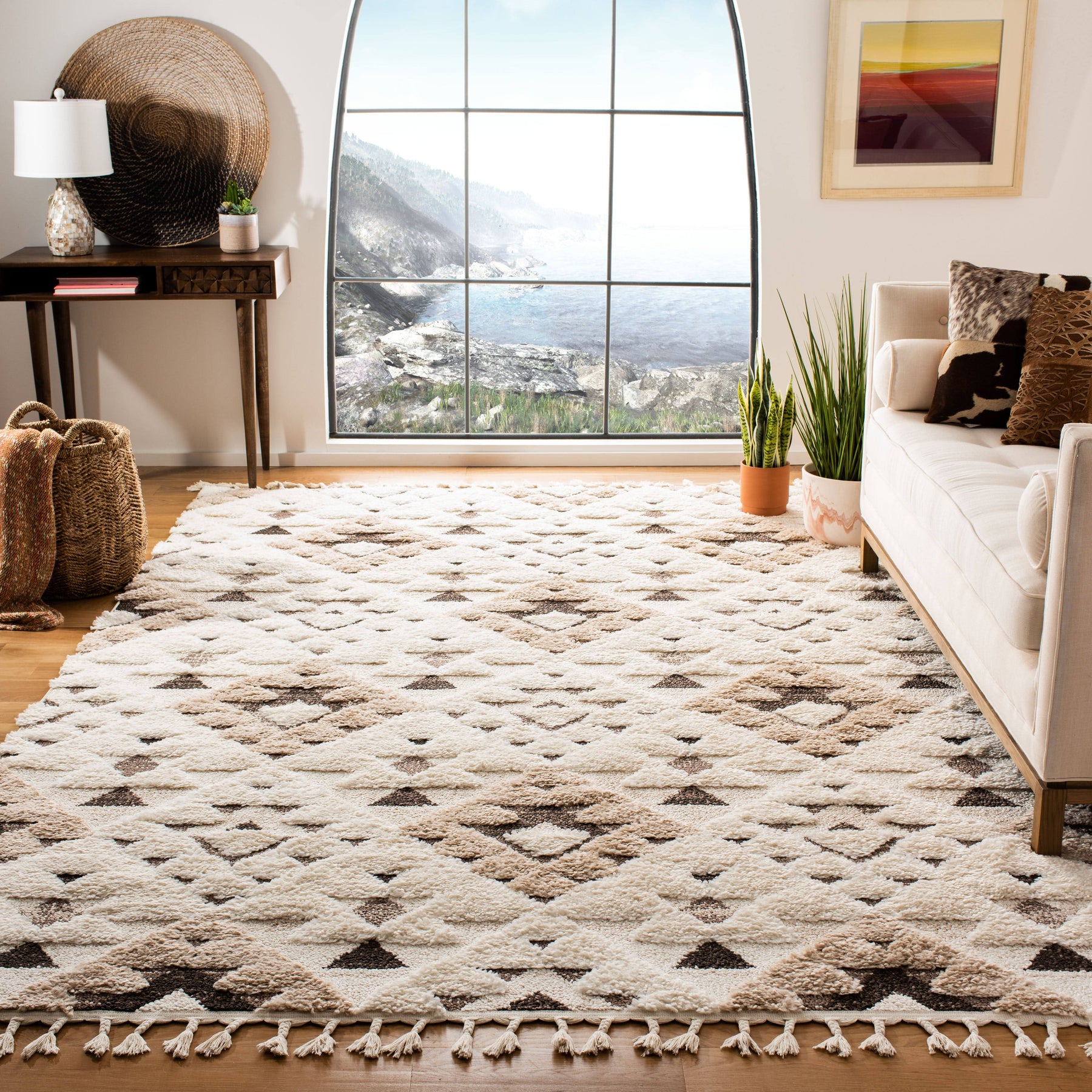 Safavieh Moroccan Tassel Shag Ivory/Brown 9 ft. x 12 ft. Area Rug