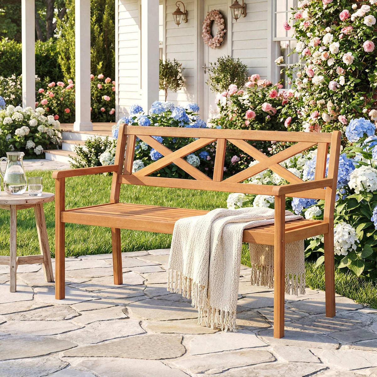 Tangkula Acacia Wood Outdoor Loveseat Bench 2-Person Patio Garden Bench - Product image 2