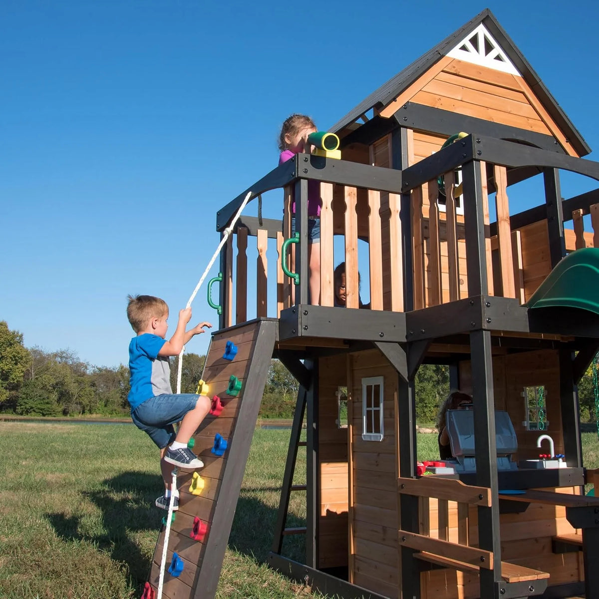 Backyard Discovery Canyon Creek Cedar Wood Swing Set with Wave Slide. Clubhouse. Play Kitchen. Picnic Area - Product image 9