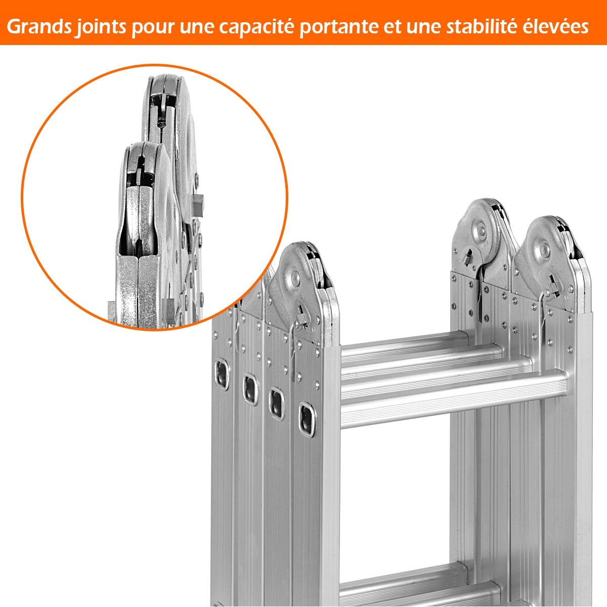 5 in 1 Multipurpose Ladder with 2 Uprights 4 Folds 15 Rungs Foldable and Multifunction Capacity 150kg in Aluminum -
