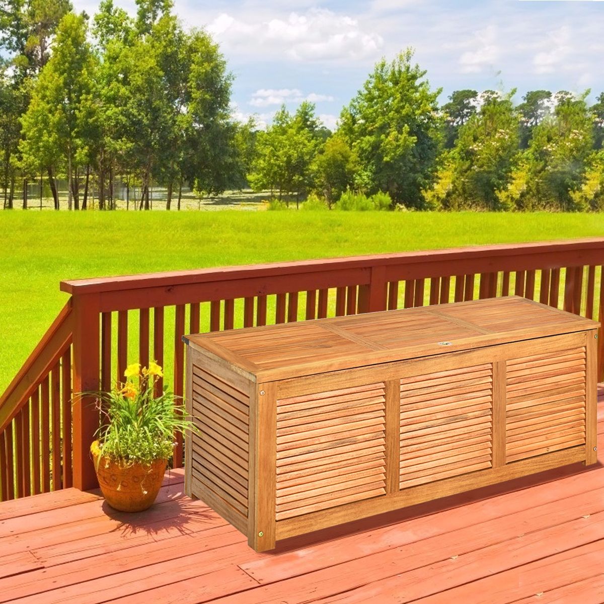 Acacia Wood Trunk Storage Box 120 x 45 x 45 cm Max Load 150KG for Terrace Garden or Courtyard Nature -