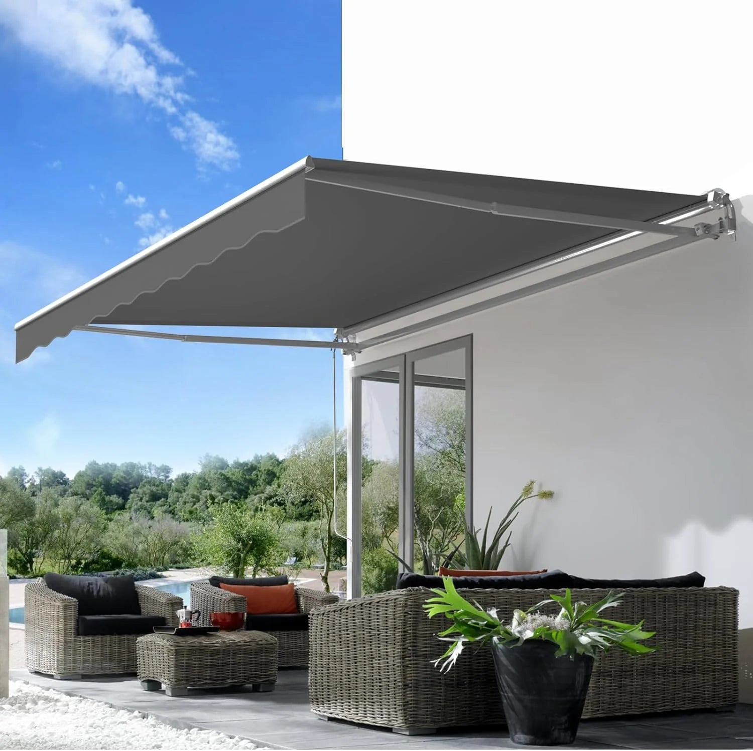 AECOJOY 12'x10' Manual Retractable Awning Sun Shade, Patio Awning Canopy - Product image 8