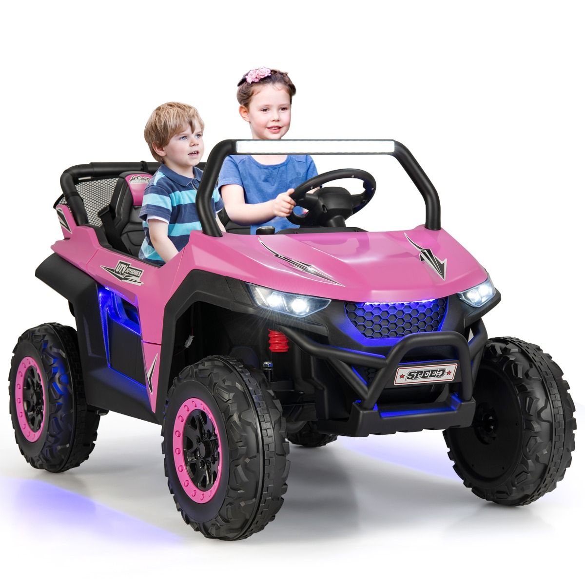 Children's Electric Car 12 V Remote Control for 3-8 Years 2 Speeds Suspension Spring Load 59KG 118x74x71CM Black/Pink/Red -