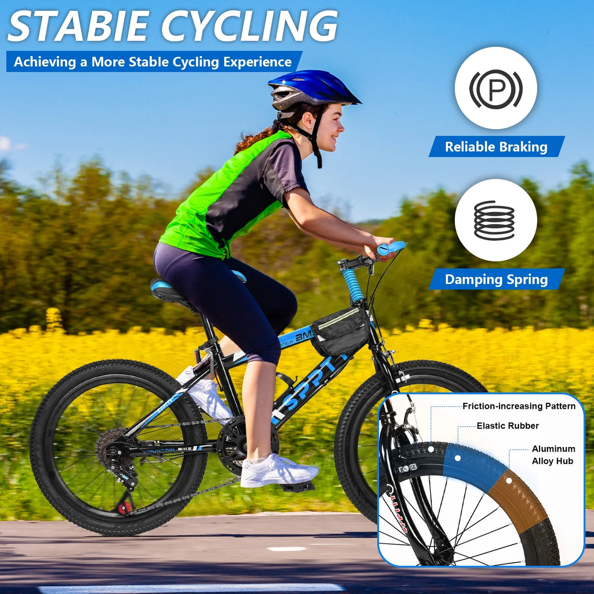 SPPTTY 20 - 24 in Bike, 6 - Speed Mountain Bike for Men Women Boys Girls, Comfort Saddle, Blue - Product image 6