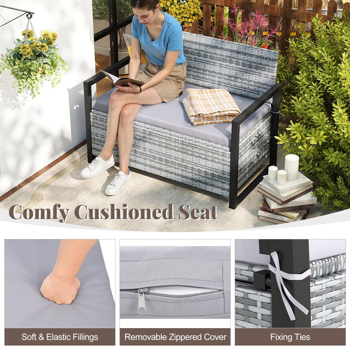 Tangkula 40 Gallon Outdoor Bench with Storage for Backyard - Product image 7