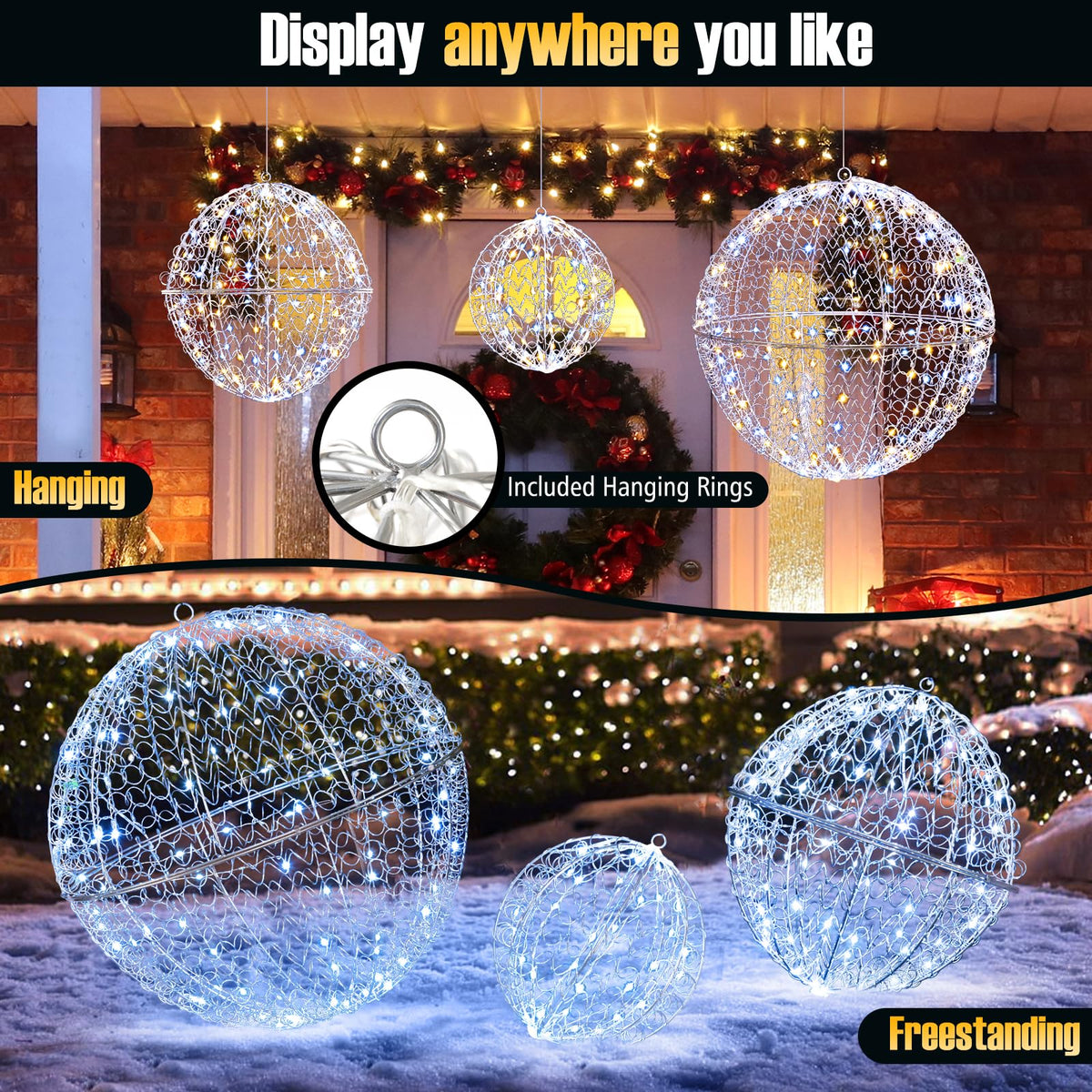Tangkula 3 Pack Christmas LED Light Balls for Tree - Product image 3