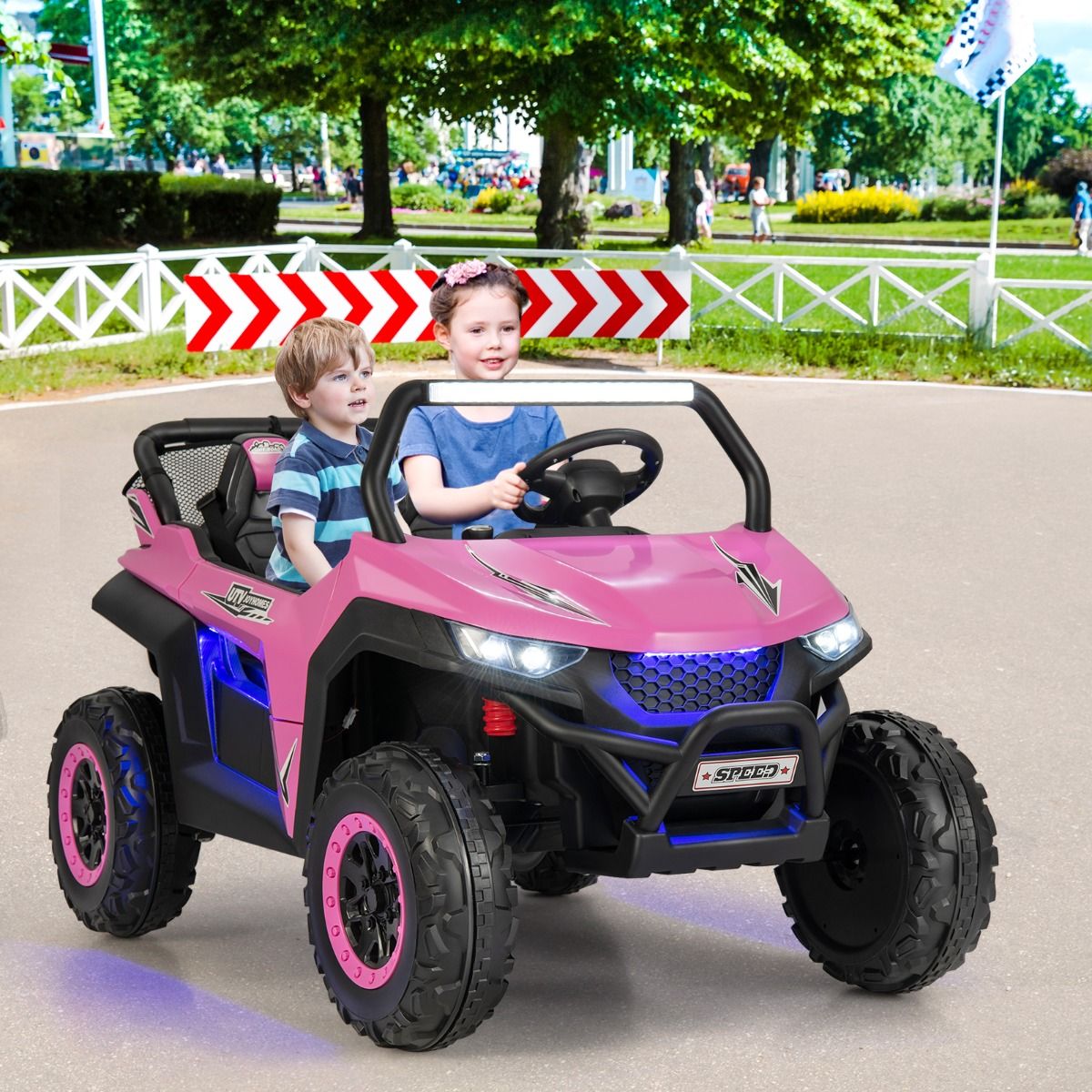 Children's Electric Car 12 V Remote Control for 3-8 Years 2 Speeds Suspension Spring Load 59KG 118x74x71CM Black/Pink/Red -