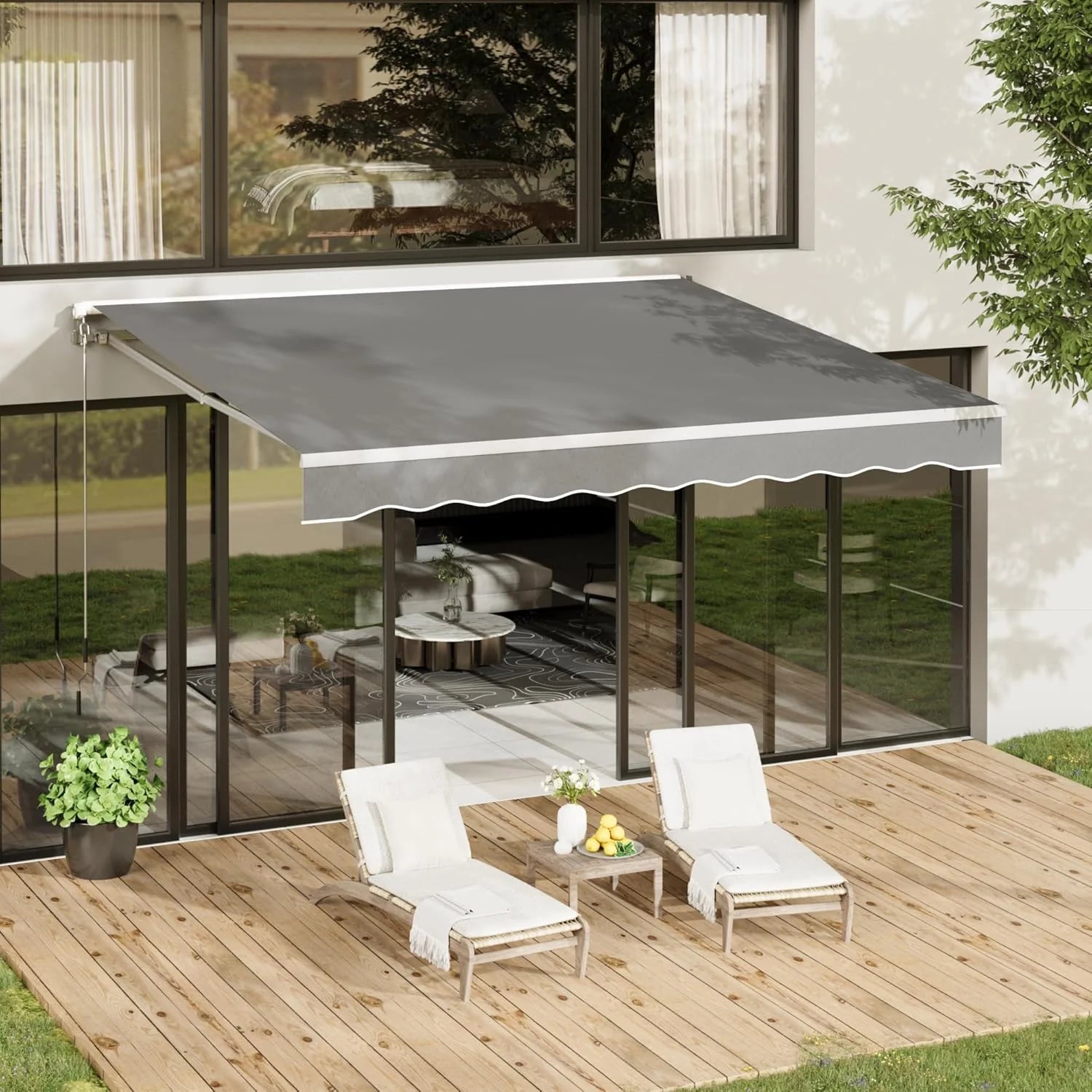 AECOJOY 12'x10' Manual Retractable Awning Sun Shade, Patio Awning Canopy - Product image 2