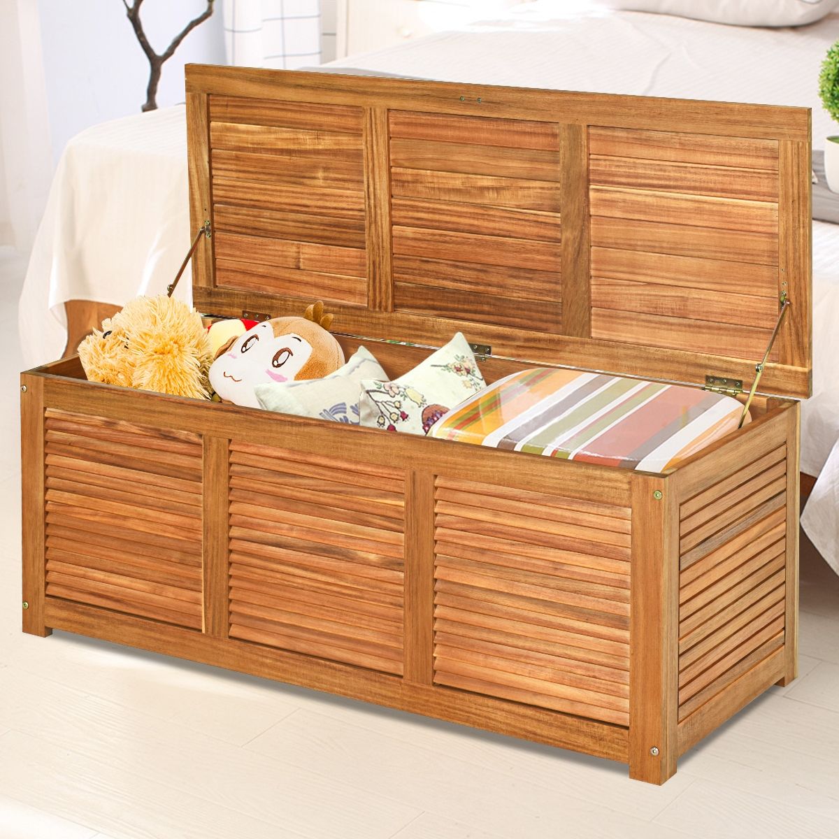 Acacia Wood Trunk Storage Box 120 x 45 x 45 cm Max Load 150KG for Terrace Garden or Courtyard Nature -