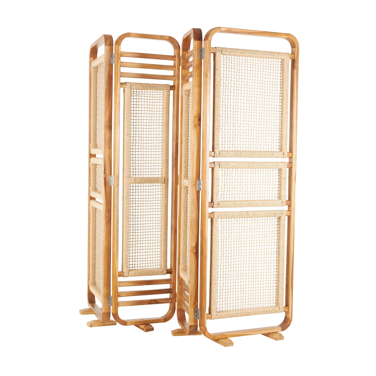 Decmode 79" x 70" Brown Teak Wood Handmade Foldable Partition 4 Panel Room Divider Screen with Woven Rattan - Product image 6