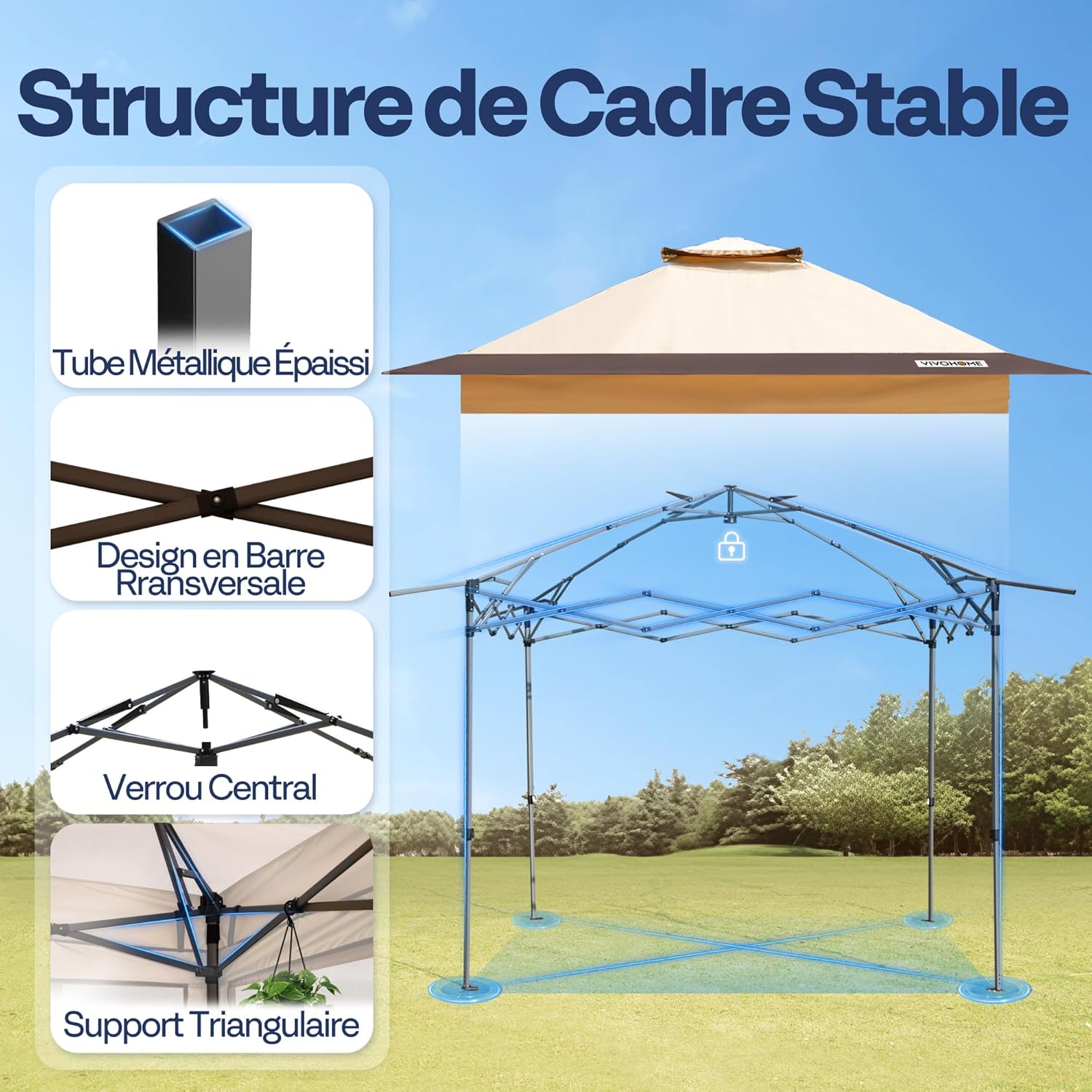 VIVOHOME Screen Tent Portable Water Resistant Folding Gazebo Barnum Garden Gazebo with Mosquito Net 2 Zippered Doors and Rolling Bag (Beige & Brown, 3x3 m)