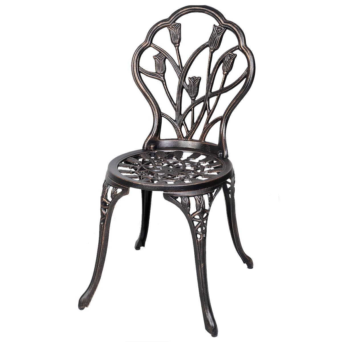 Garden furniture with 1 round table and 2 chairs in cast aluminum Retro style with tulip pattern with parasol hole -
