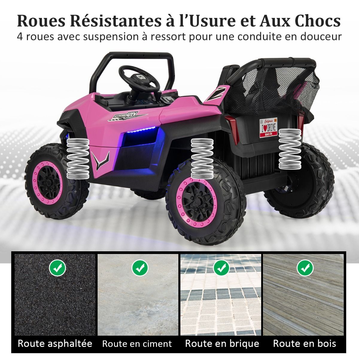 Children's Electric Car 12 V Remote Control for 3-8 Years 2 Speeds Suspension Spring Load 59KG 118x74x71CM Black/Pink/Red -