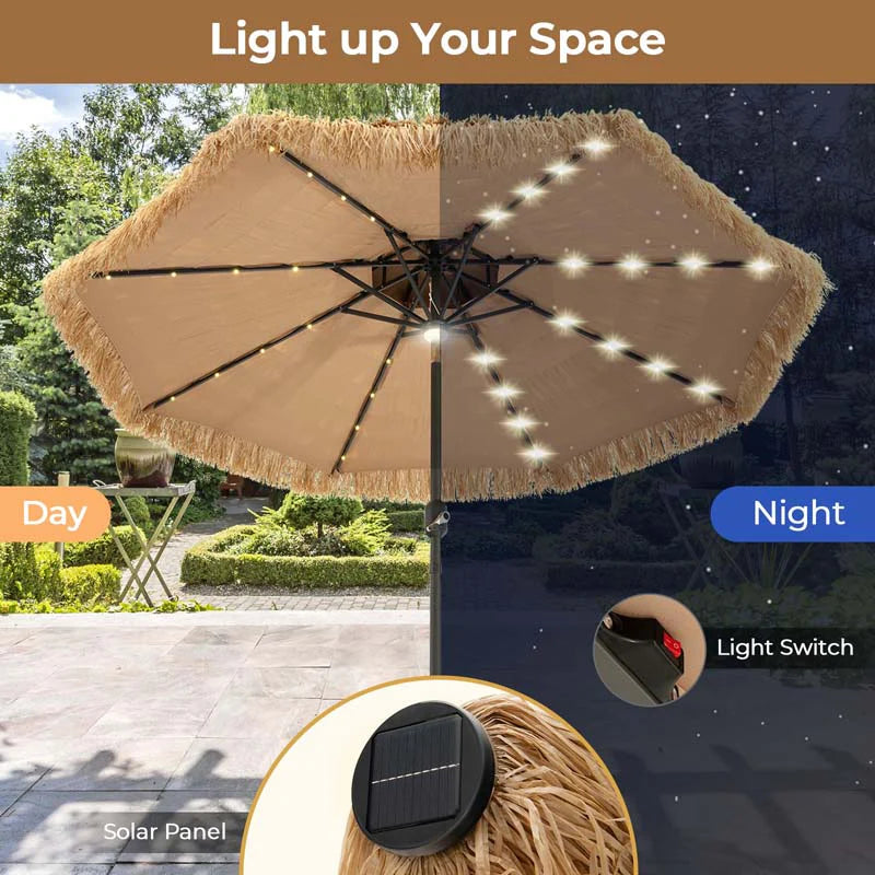 9FT Thatched Tiki Patio Umbrella with 33 Solar LED Lights, Hawaiian Style 2-Tier Hula Beach Umbrella with - Product image 5