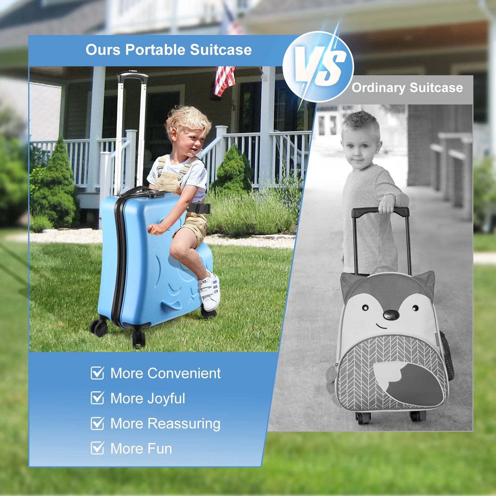 20" Children'S Ride - on Luggage with Safety Belt Matte Finish, Silent Wheels - Product image 8
