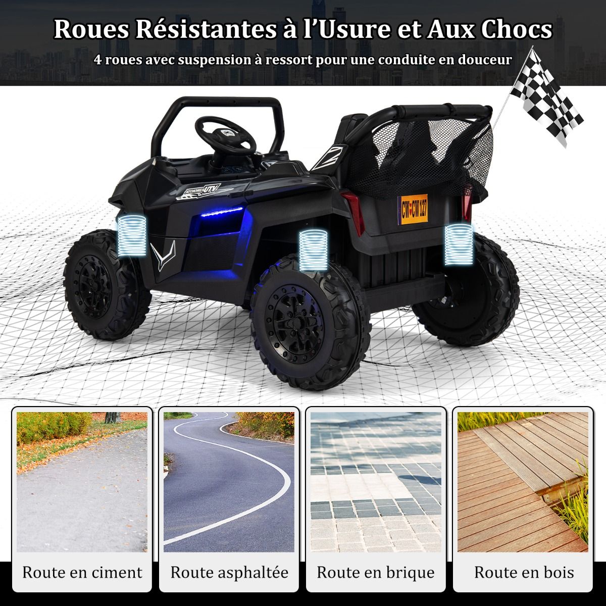 Children's Electric Car 12 V Remote Control for 3-8 Years 2 Speeds Suspension Spring Load 59KG 118x74x71CM Black/Pink/Red -