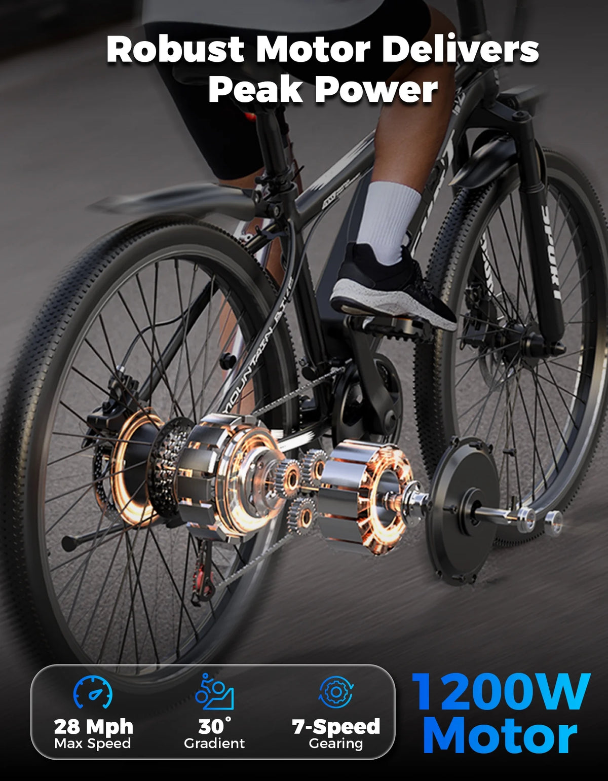 AZHAR Electric Bike for Adults, 26" Electric Mountain Bike, 1200W Peak Power Motor, up to 25 MPH 45 Miles - Product image 6