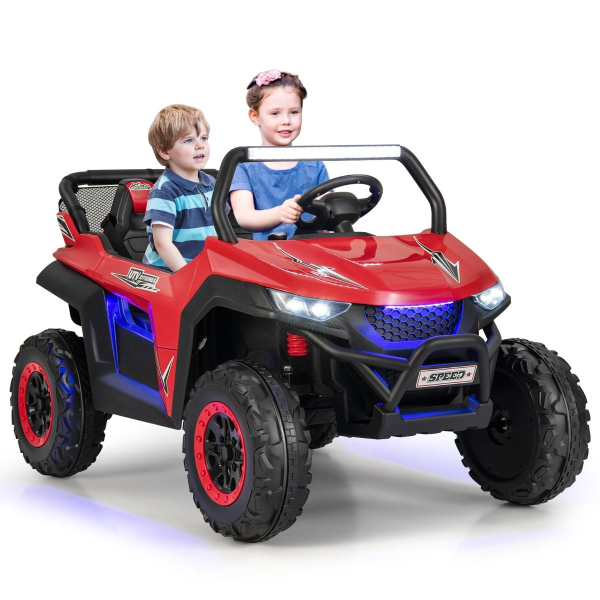 Children's Electric Car 12 V Remote Control for 3-8 Years 2 Speeds Suspension Spring Load 59KG 118x74x71CM Black/Pink/Red -