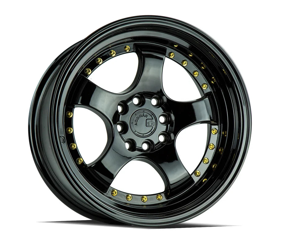Aodhan AH03 15" 4x100/114.3 Full Gloss Black (Gold Rivet)