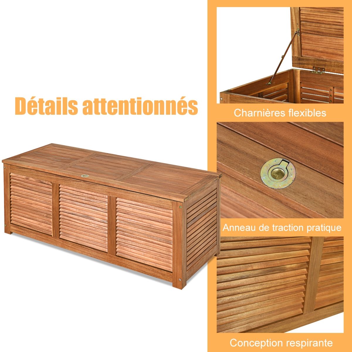 Acacia Wood Trunk Storage Box 120 x 45 x 45 cm Max Load 150KG for Terrace Garden or Courtyard Nature -