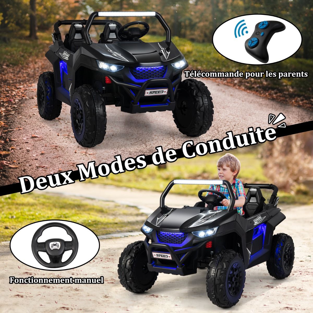 Children's Electric Car 12 V Remote Control for 3-8 Years 2 Speeds Suspension Spring Load 59KG 118x74x71CM Black/Pink/Red -