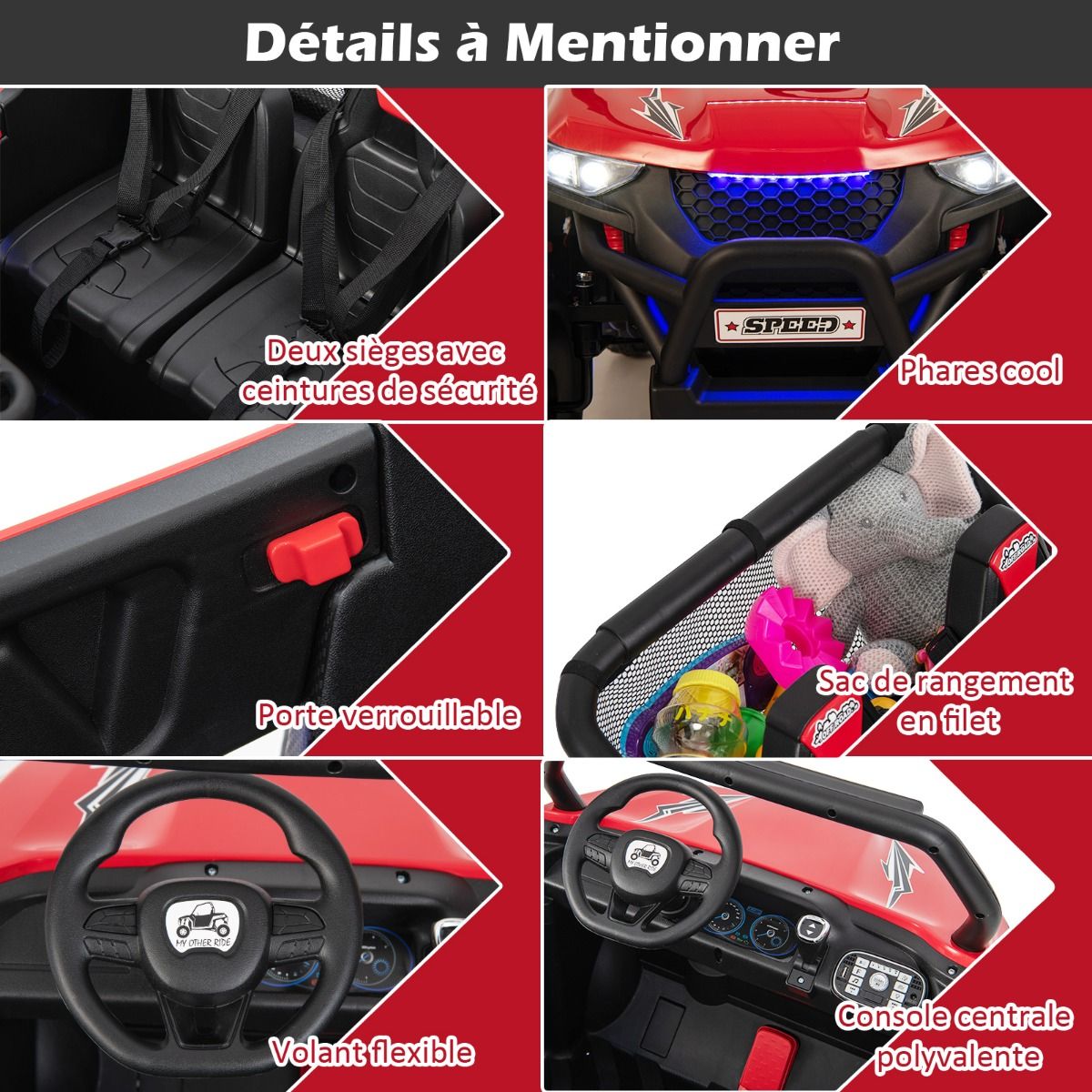 Children's Electric Car 12 V Remote Control for 3-8 Years 2 Speeds Suspension Spring Load 59KG 118x74x71CM Black/Pink/Red -