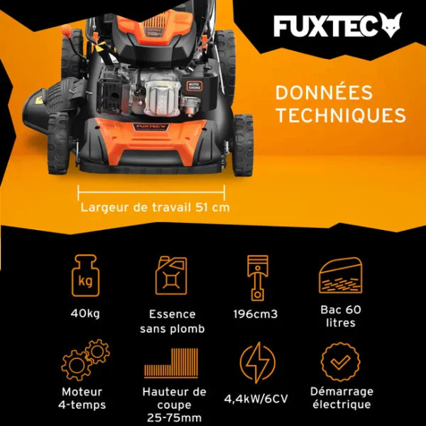 Self-propelled thermal mower with electric start, 196 cm, 51 cm - 6 HP, 60 L. -
