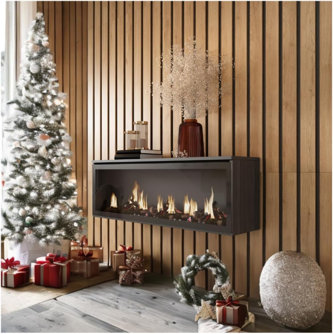 SKRAUT HOME | LED electric fireplace | Flame Effect | 107x38x25cm | Living room - Dining room | Decorative | Modern Style | Blacks