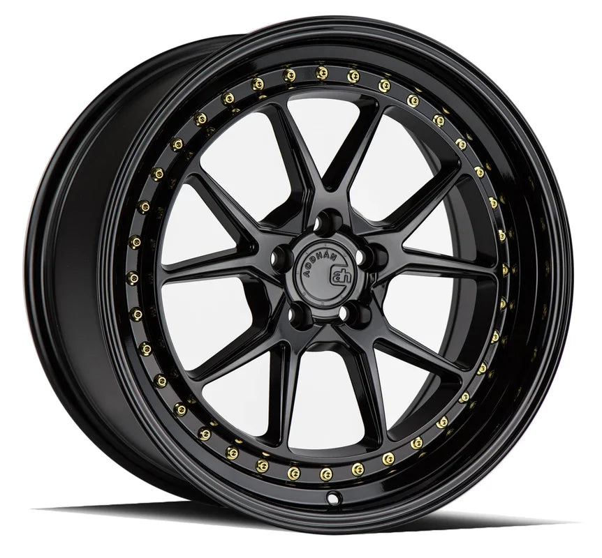 Aodhan DS08 18" 5x120 Gloss Black w/ Gold Rivets