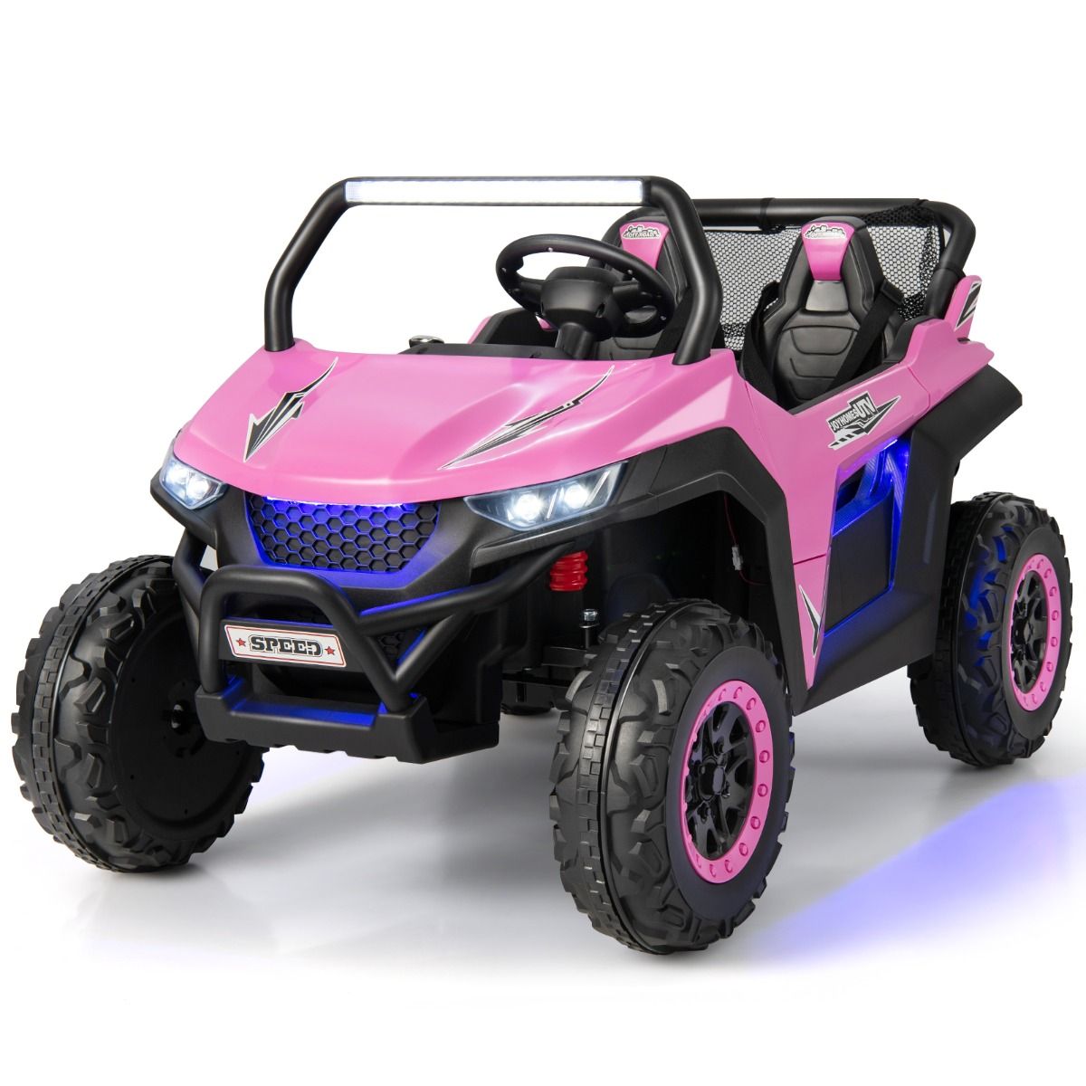 Children's Electric Car 12 V Remote Control for 3-8 Years 2 Speeds Suspension Spring Load 59KG 118x74x71CM Black/Pink/Red -