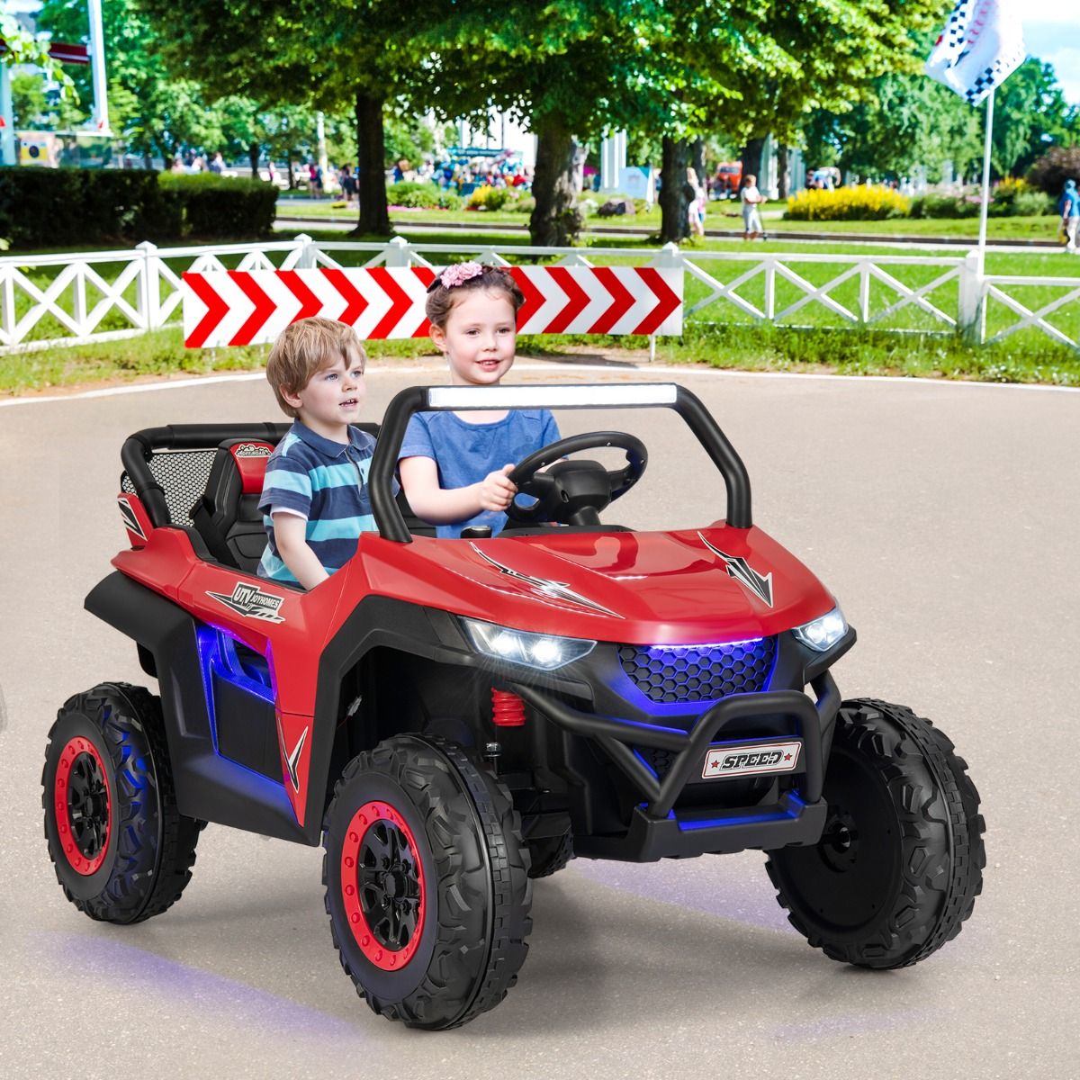 Children's Electric Car 12 V Remote Control for 3-8 Years 2 Speeds Suspension Spring Load 59KG 118x74x71CM Black/Pink/Red -
