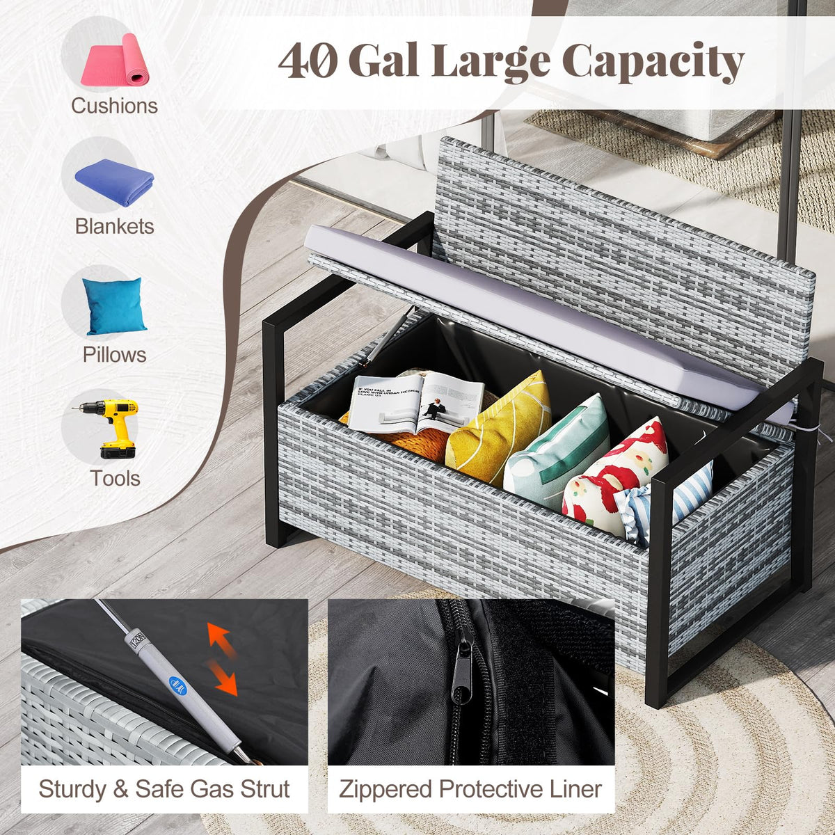 Tangkula 40 Gallon Outdoor Bench with Storage for Backyard - Product image 6