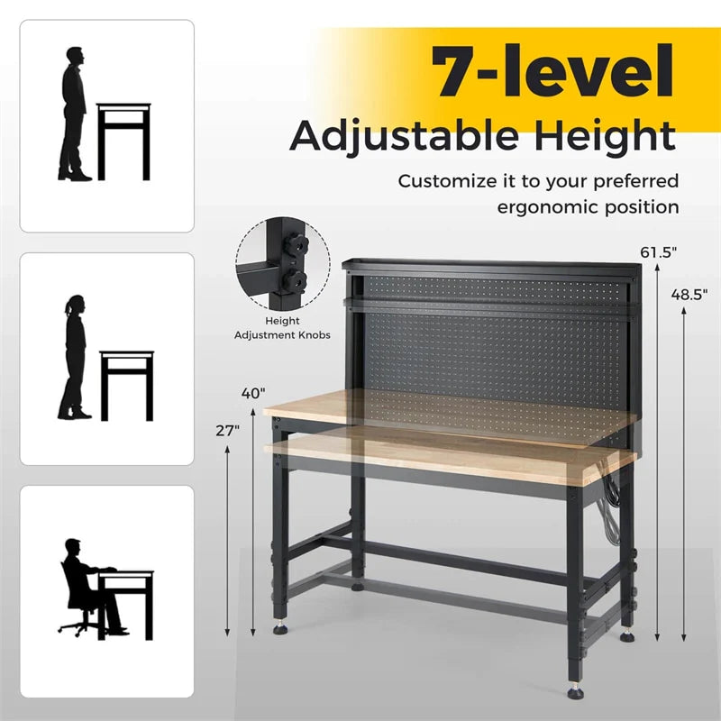 48" Heavy-Duty Workbench with AC/USB Outlets & Pegboard, 2000 LBS Max Load - Product image 6